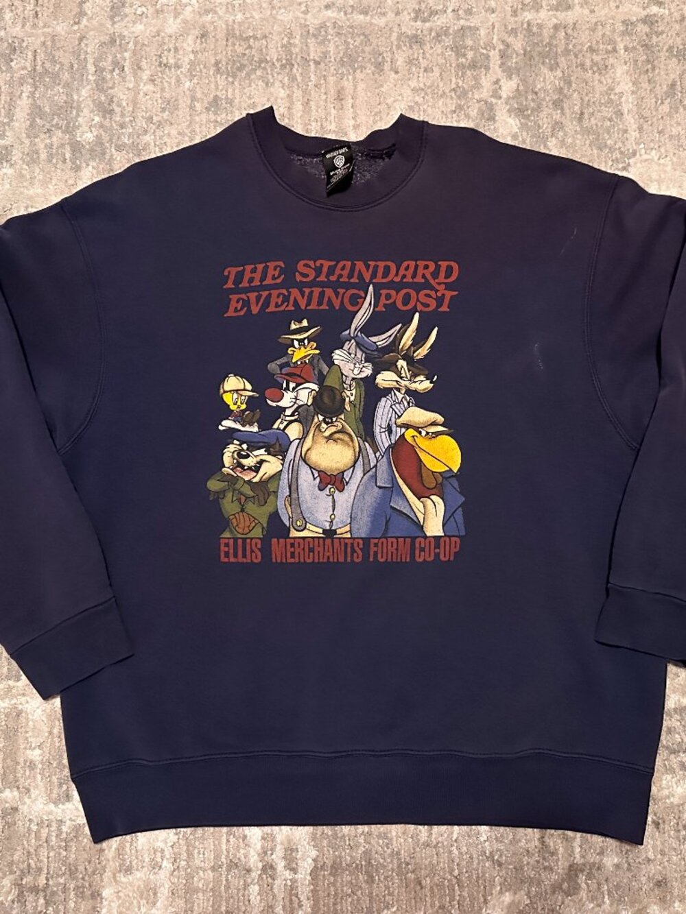 Vintage 90s Warner Bros Embroidered Character Crewneck Sweater Navy Blue XXL 2XL